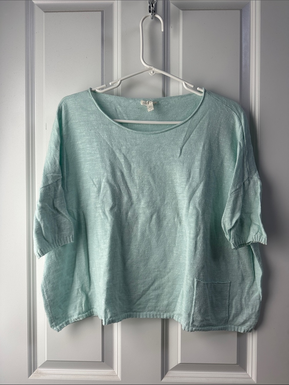 Eileen Fisher Mint Green Linen-Blend Boxy Pullover